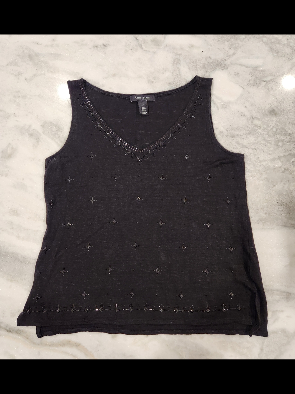 White House Black Market Black Beaded V-Neck Tank